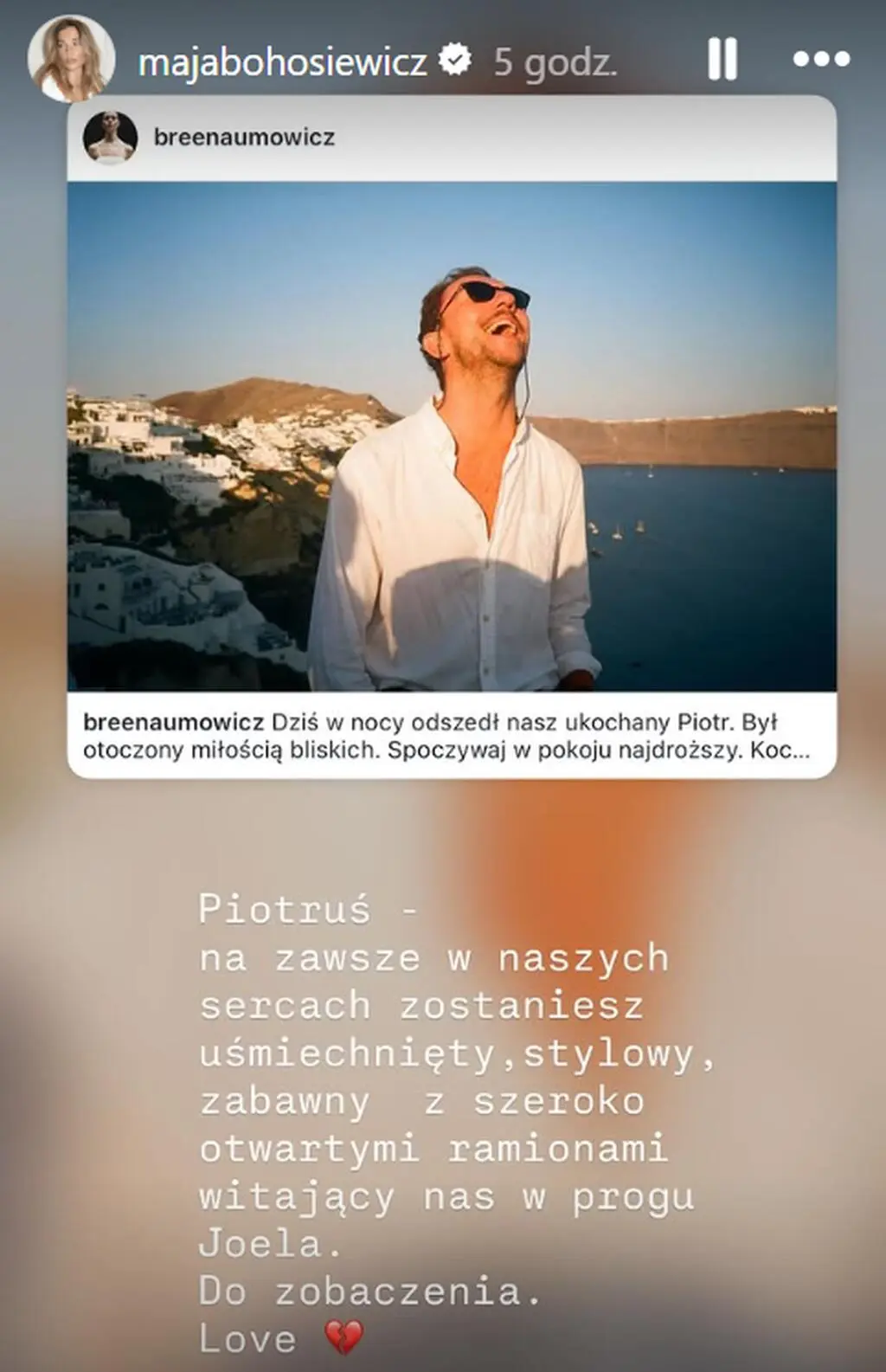 Maja Bohosiewicz żegna Piotra Klimczaka