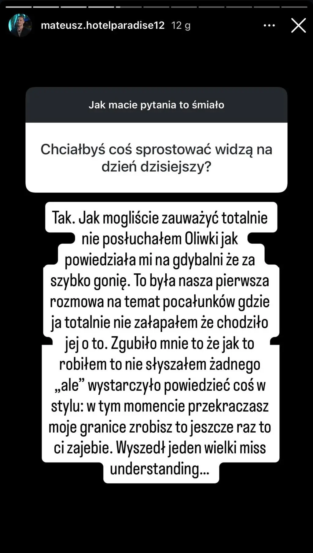Mateusz z "Hotelu Paradise 12" o sytuacji z Oliwią