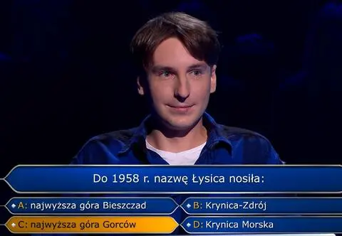 "Milionerzy", odc. 780. Co do 1958 r. nosiło nazwę Łysica? Grzegorz miał szansę na ćwierć miliona złotych