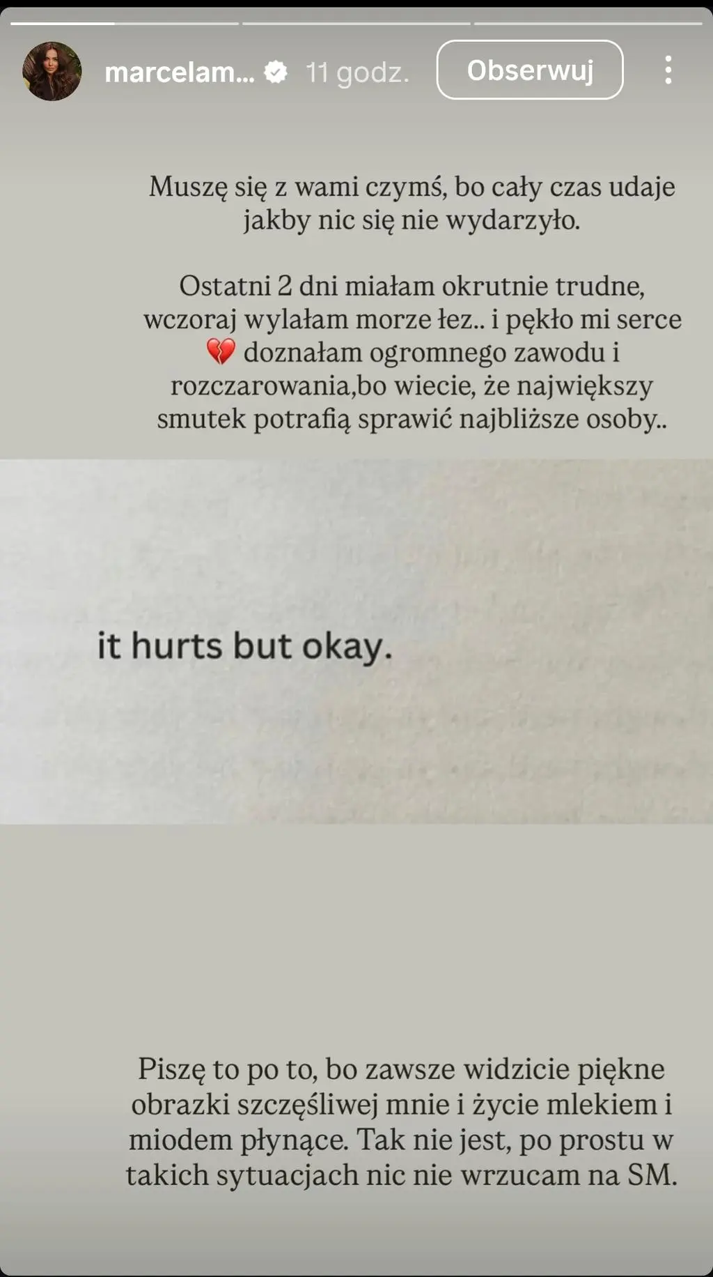 Wpis Marceliny Leszczak na Instagramie