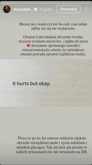 Wpis Marceliny Leszczak na Instagramie