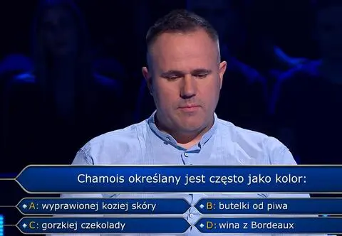"Milionerzy", odc. 783. Chamois - jaki to kolor? Telefon do przyjaciela nie pomógł Dariuszowi