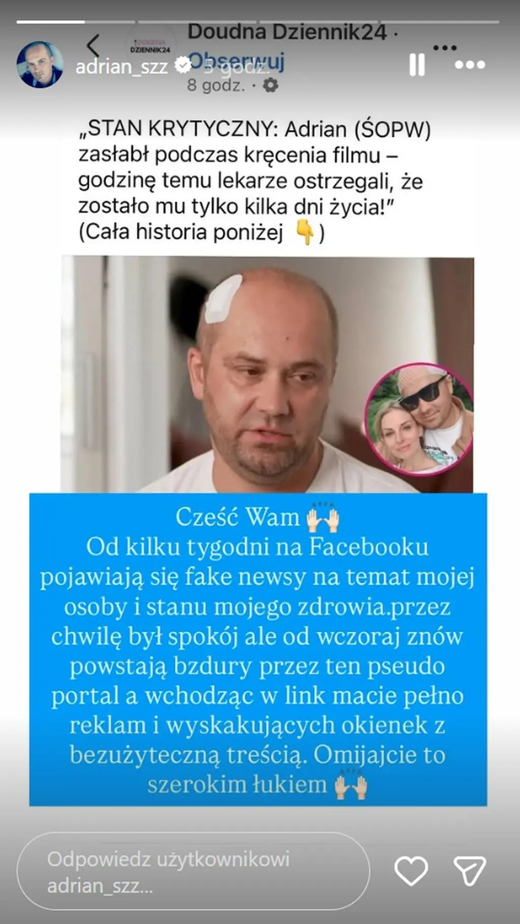 Adrian Szymaniak zaapelował do obserwatorów