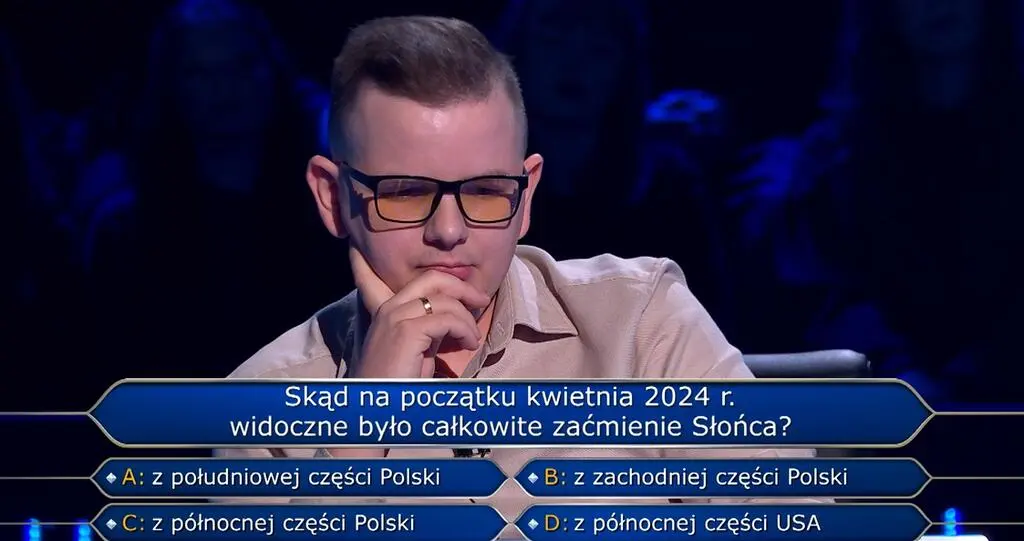 "Milionerzy", odc. 773. Skąd na początku kwietnia 2024 r. widoczne było całkowite zaćmienie Słońca?