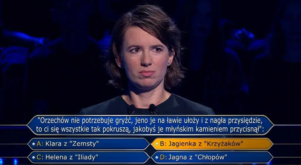 "Milionerzy". "Orzechów nie potrzebuje gryźć, jeno je na ławie ułoży...". O kim mowa?