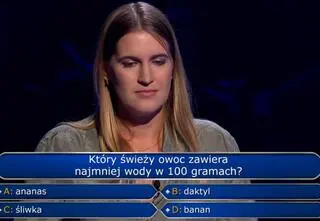 "Milionerzy". Który owoc zawiera najmniej wody w 100 gramach? Dzięki zamianie pytania zdobyła 125 tysięcy