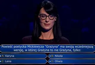 "Milionerzy". Pytanie o powieść poetycką Mickiewicza "Grażyna". Odpowiedź była warta 125 tysięcy