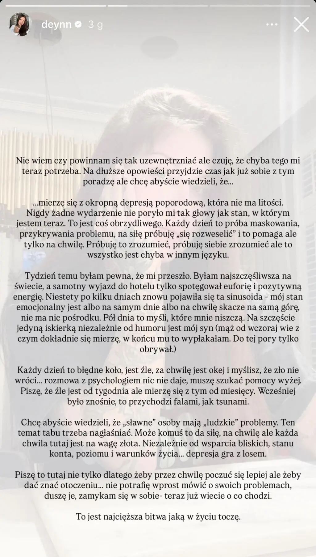 Deynn zmaga się z depresją poporodową