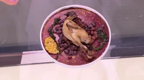 Sebastian Słomczyński: Przepiórkę pieczona w czerwonym winie z ziołami i bukietem warzyw oraz dodatkiem sosu berneńskiego