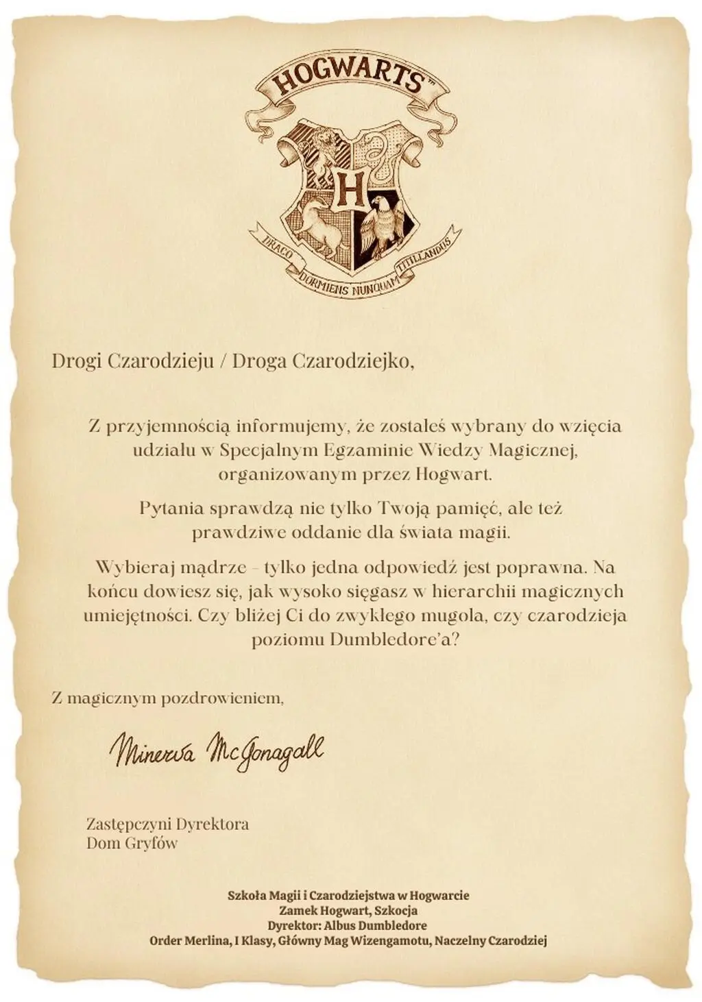 List z Hogwartu
