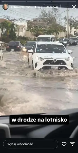 Michał Żebrowski relacjonuje drogę na lotnisko po huraganie Melissa