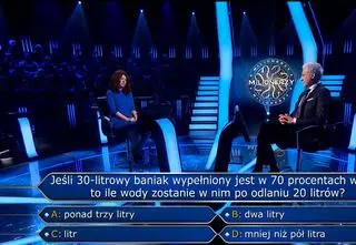 "Milionerzy", odc. 782. Ile wody zostanie w baniaku? Marta szybko poradziła sobie z matematycznym pytaniem