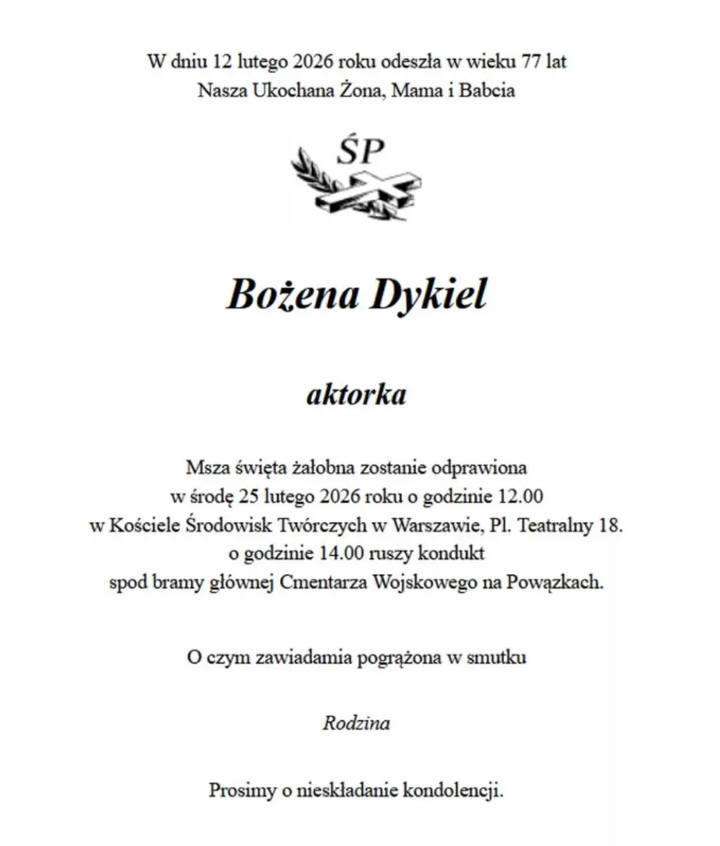 Nekrolog Bożeny Dykiel