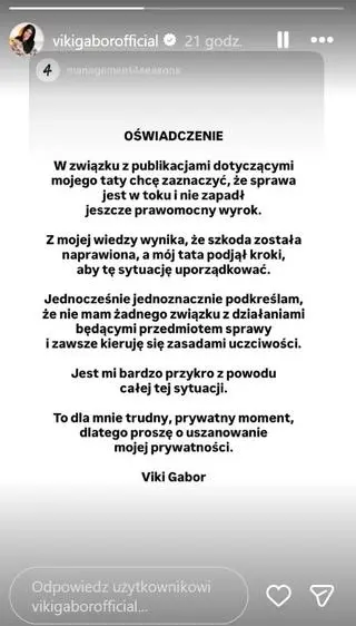 Oświadczenie Viki Gabor