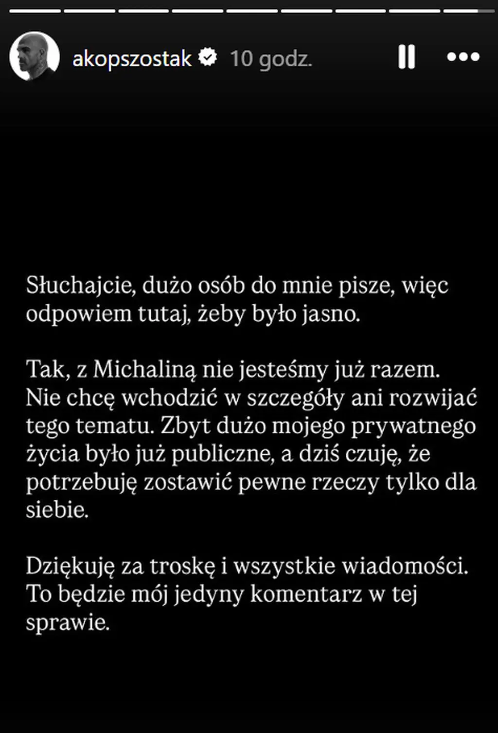 Akop Szostak o rozstaniu