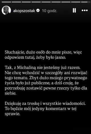 Akop Szostak o rozstaniu