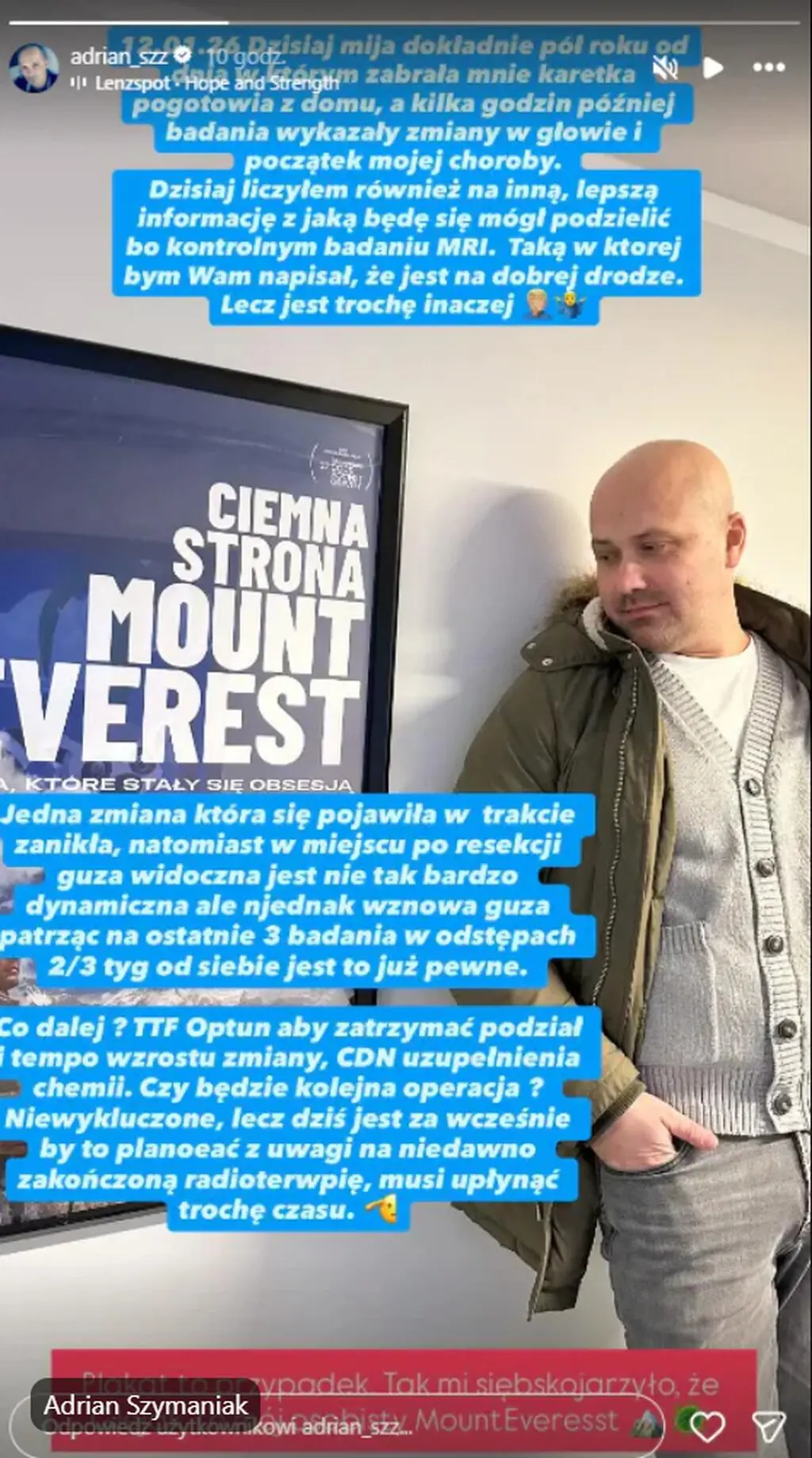 Adrian Szymaniak przekazał nowe wieści ws. choroby