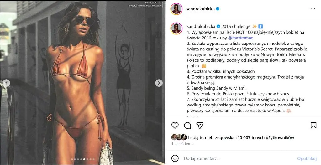 Sandra Kubicka w 2016 roku