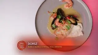 Dorsz z mulami i krewetkami z purée selerowo-cytrusowym