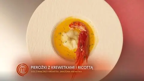 Roksana Środa:Bisque z krewetek z pierożkiem wypełnione ricottą i krewetkami oraz smażoną krewetką