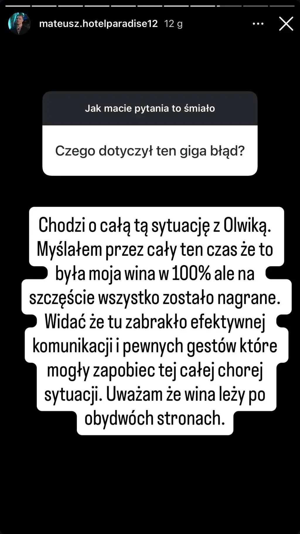 Mateusz z "Hotelu Paradise 12" o sytuacji z Oliwią