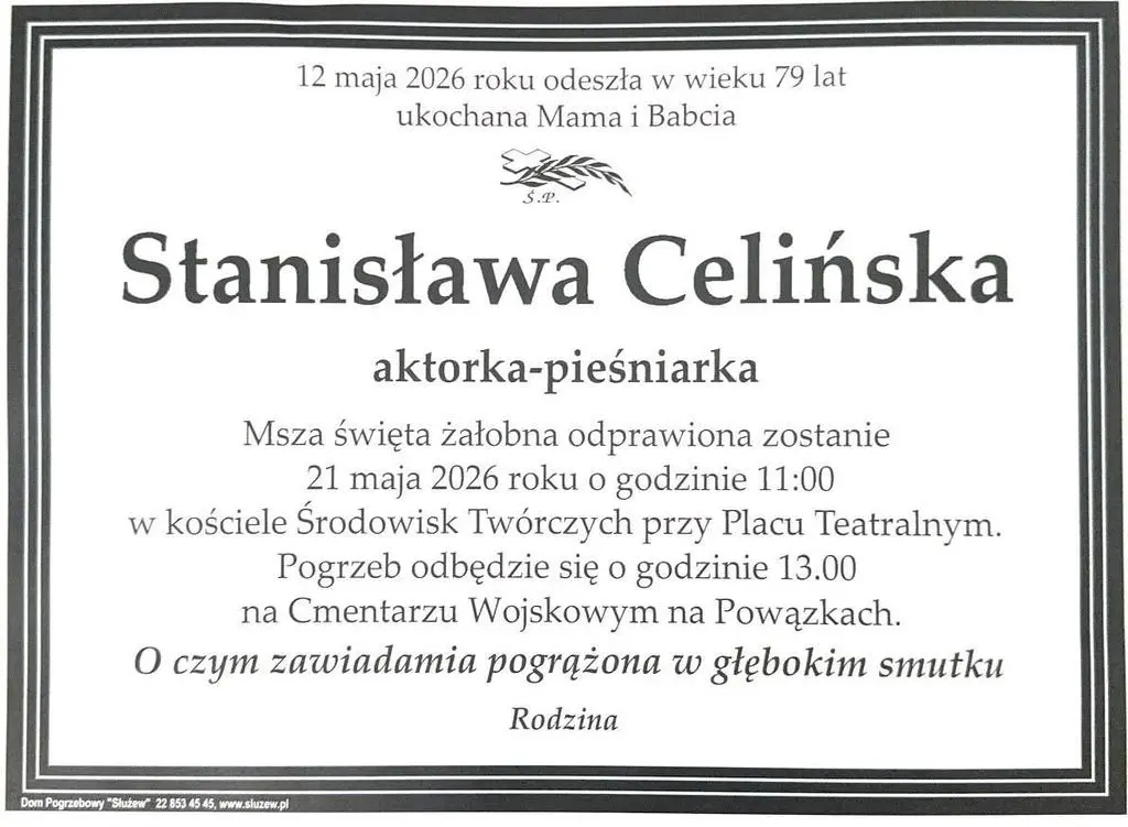 Nekrolog Stanisławy Celińskiej