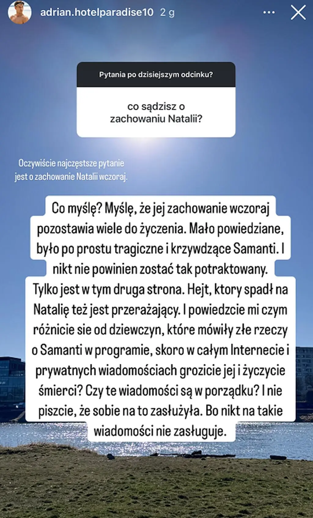 Adrian o zachowaniu Natalii z "Hotelu Paradise"