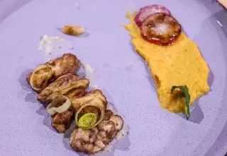 Eryk Beroud: Żabie udka w cieście z puree kalafiorowym i szparagami, podane z sosem majonezowo-octowym