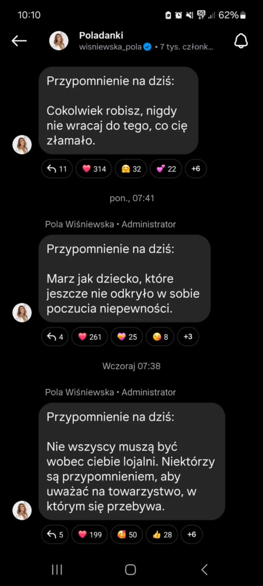 Wpisy Poli Wiśniewskiej na kanale nadawczym