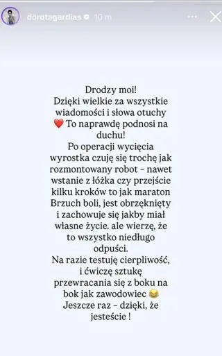 Dorota Gardias zabrała głos po operacji