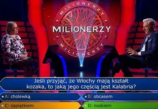 "Milionerzy", odc. 785. Jaką częścią Włoch jest Kalabria, jeśli przyjąć, że kraj ma kształt kozaka? 