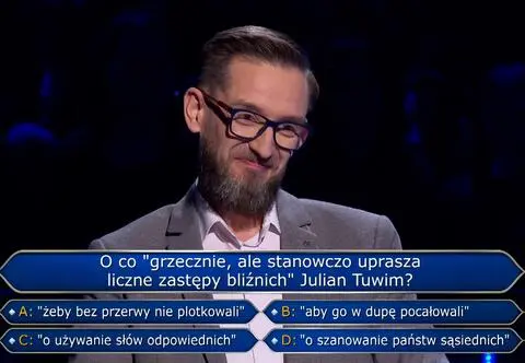 "Milionerzy". Kontrowersyjny cytat wart 250 tysięcy! Uczestnik się zawstydził!