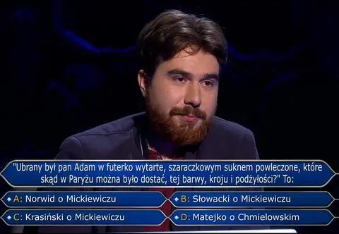 "Milionerzy". Powieść Mickiewicza, owoce, teatr Bim-Bom. Pytania za 125 tysięcy złotych