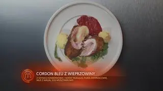 Wieprzowy Cordon Bleu z Puree Ziemniaczanym, Sosem Malinowym i Sosem Musztardowym