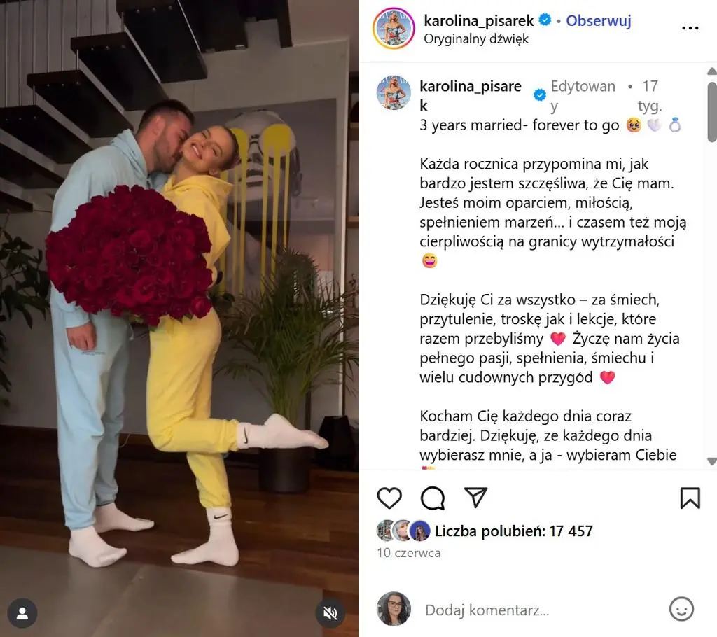 Zrzut ekranu wpisu Karoliny Pisarek-Salli na Instagramie
