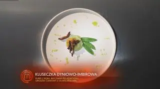 Puree z Bobu z Kluseczkami Dyniowo-Imbirowymi, Boczniakami po Azjatycku i Oliwą Ziołową