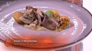 Przepiórka z Młodymi Ziemniaczkami, Porem i Aromatycznym Sosem