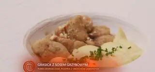 Grasica z purée ziemniaczanym i sosem grzybowym