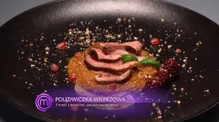Drużyna czerwonych: Polędwiczka wieprzowa z pure z batatów i gruszkami na winie