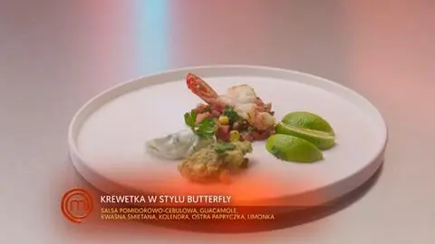 Krewetka butterfly na świeżej salsie pomidorowej z guacamole