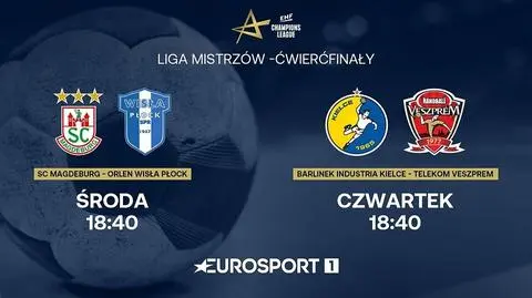 Rewanżowe mecze ćwierćfinałowe Ligi Mistrzów piłkarzy ręcznych w Eurosporcie 1 i Playerze