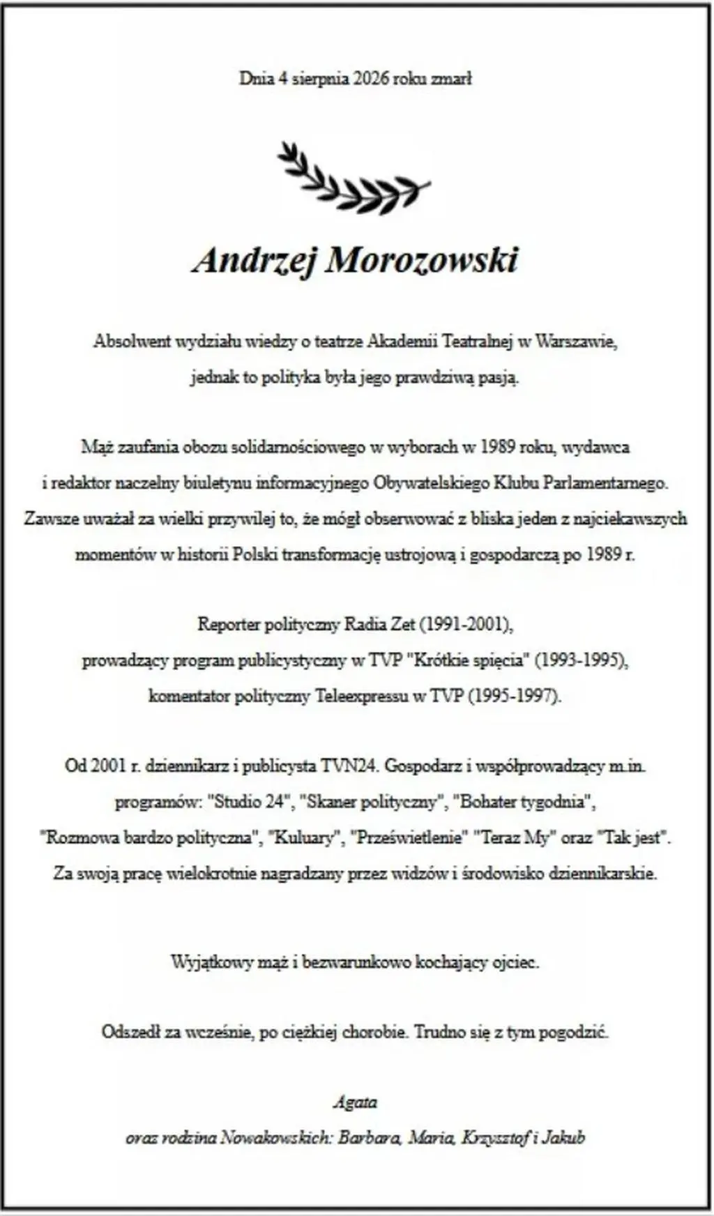 Nekrolog Andrzeja Morozowskiego