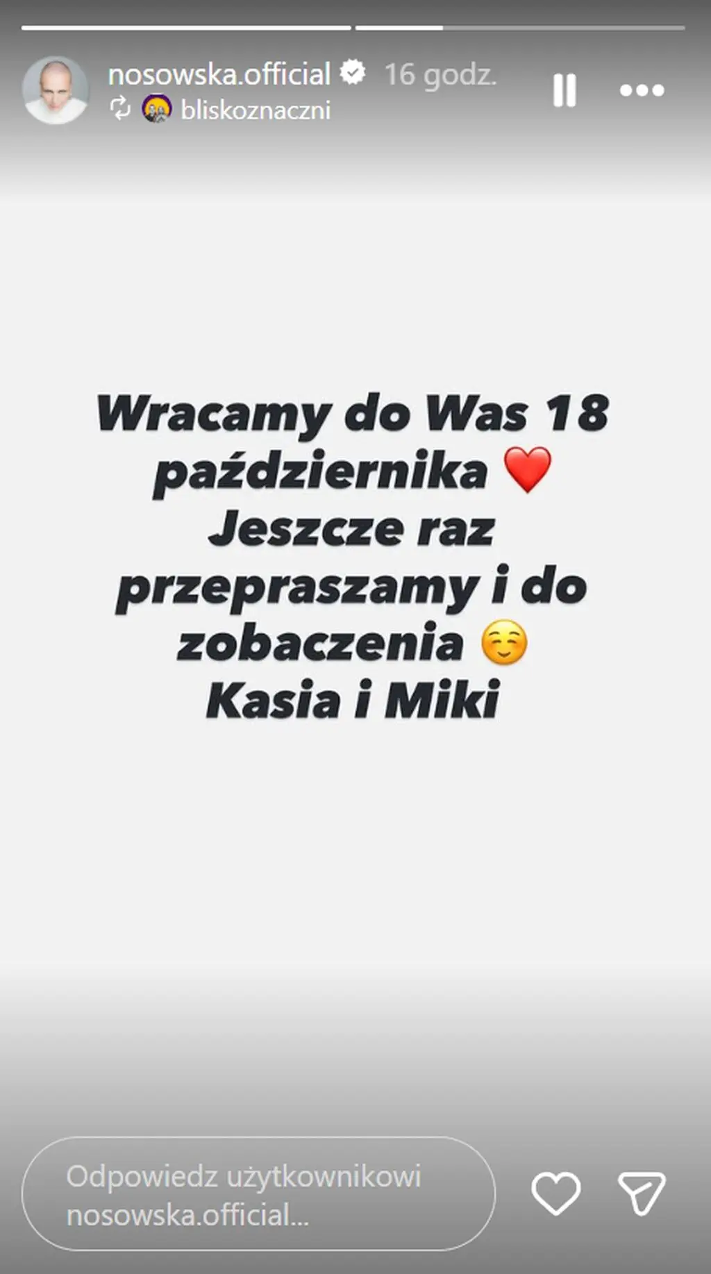 Oświadczenie Katarzyny Nosowskiej