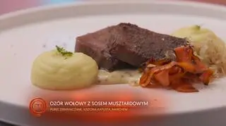 Ozór wołowy z purée i sosem musztardowym