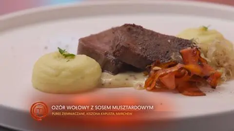 Ozór wołowy z purée i sosem musztardowym