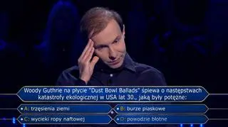 Milionerzy: O jakiej katastrofie ekologicznej śpiewa Woody Guthrie na płycie "Dust Bowl Ballads" 