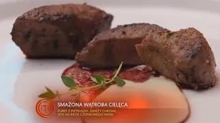 Wątroba cielęca z purée z pietruszki i sosem balsamicznym
