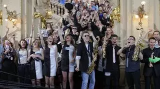 Dawid Ciesielski i Wroclove Saxophone Quartet głośno krzyczą "Mamy talent!"