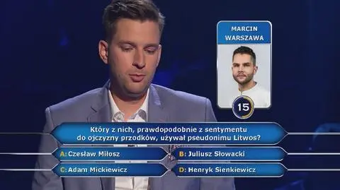 Milionerzy: Bartek zaryzykował przy pytaniu za 250 tysięcy i przegrał!