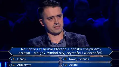 "Milionerzy". Na fladze i w herbie którego z państw znajdziemy drzewo - biblijny symbol siły, czystości i wieczności?